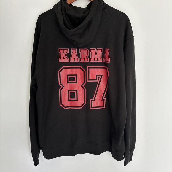 Solid Front, with "Karma 87" on The Back Mens Sweater Hoodie Sz XL Hooded Black - Picture 1 of 7